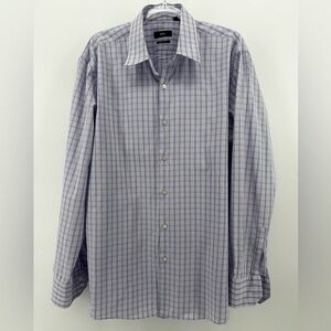 Hugo Boss Men's Regular Fit Purple Plaid  Cotton Dress Shirt 17.5 34/35